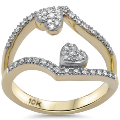 .27ct G SI 10K Yellow Gold Diamond Two Hearts Style Ring Band Size 6.5