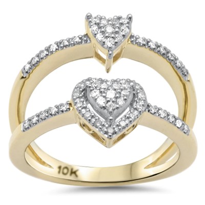 .24ct G SI 10K Yellow Gold Diamond Two Hearts Style Ring Band Size 6.5