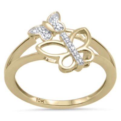 .05ct G SI 10K Yellow Gold Diamond Butterfly Ring Size 6.5