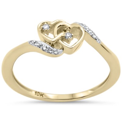 .05ct G SI 10K Yellow Gold Diamond Hearts Ring Band Size 6.5