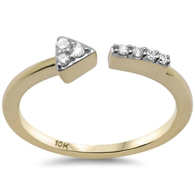 .10ct G SI 10K Yellow Gold Diamond Arrow Style Open Ring Band Size 6.5
