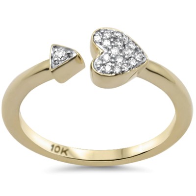 .10ct G SI 10K Yellow Gold Diamond Heart & Arrow Open Ring Band Size 6.5