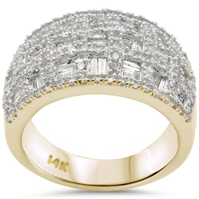 .1.37ct G SI 14K Yellow Gold Round & Baguette Diamond Ring Band Size 6.5