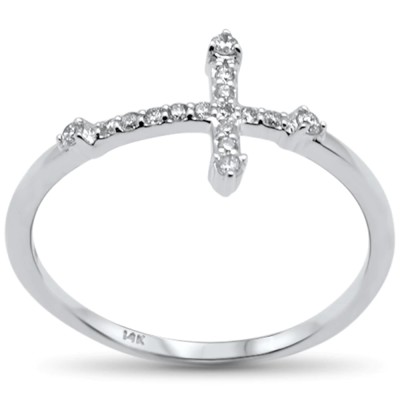 .11ct G SI 14K White Gold Diamond Sideways Cross Ring Band Size 6.5
