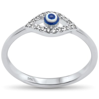 .08ct G SI 14K White Gold Diamond Evil Eye Ring Band Size 6.5