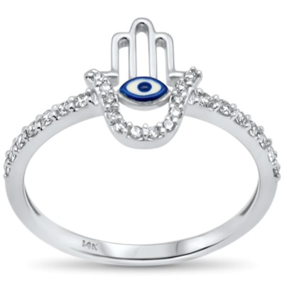 .22ct G SI 14K White Gold Diamond Hand Of Hamsa Ring Band Size 6.5