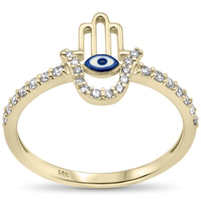 .20ct G SI 14K Yellow Gold Diamond Hand Of Hamsa Ring Band Size 6.5