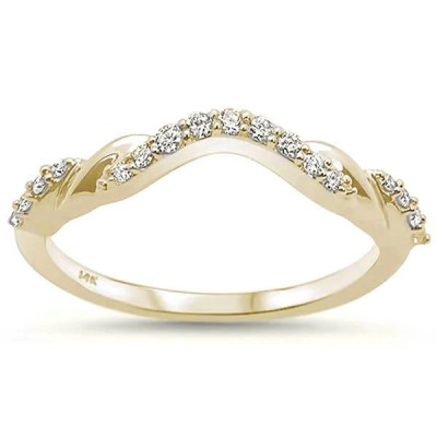 .16ct 14k Yellow Gold Stackable Wedding Anniversary Curved Diamond Band Size 6.5
