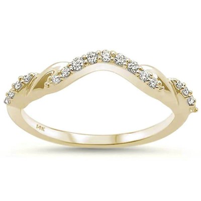 .16ct 14k Yellow Gold Stackable Wedding Anniversary Curved Diamond Band Size 6.5