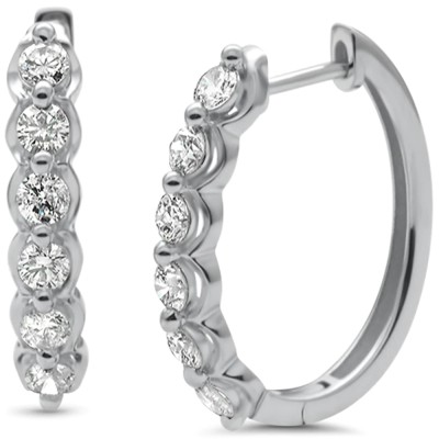1.00ct G SI 14K White Gold 6 Stones Diamond Hoop Earrings