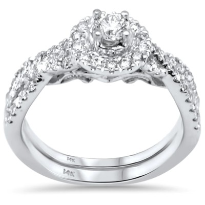 .1.00ct G SI 14K White Gold Diamond Halo Engagement Ring Bridal Set Size 6.5