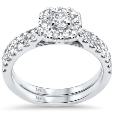 .98ct G SI 14K White Gold Diamond Halo Engagement Ring Bridal Set Size 6.5