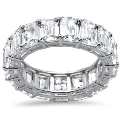 6.34ct E-F VVS GIA CERTIFIED Emerald Cut Diamonds Eternity Band Ring Size 6.5