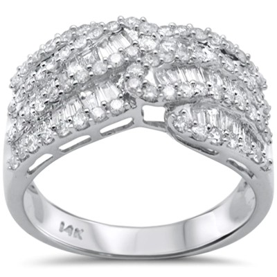 .1.5ct G SI 14K White Gold Round & Baguette Diamond Women's Band Ring Size 6.5