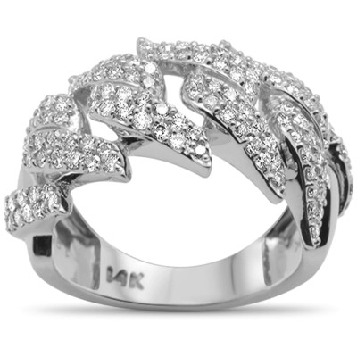 1.90ct G SI 14K White Gold Diamond Cuban Men's Band Ring Size 10