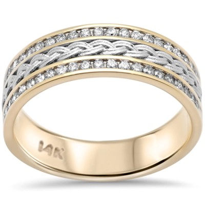 .55ct G SI 14K Two Tone Gold Diamond Engraved Style Men's Ring Band