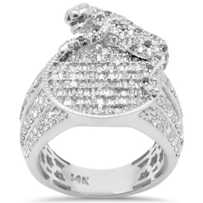 2.71ct G SI 14K White Gold Round & Baguette Diamond Lion Men's Ring Size 10