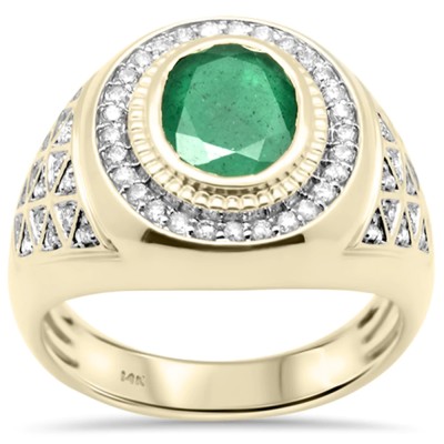 3.20ct G SI 14K Yellow Gold Natural Green Emerald Gemstone Men's Ring Band Size 10