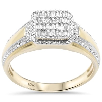 .43ct G SI 10K Yellow Gold Round & Baguette Men's Diamond Ring Size 10