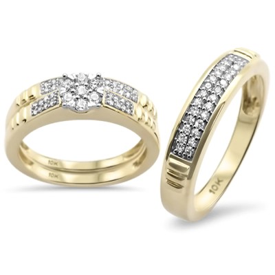.50CT G SI 10KT Yellow Gold Diamond Men's & Women's Engagement Ring Trio Set