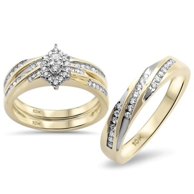 .48CT G SI 10KT Yellow Gold Diamond Men's & Women's Engagement Ring Trio Set