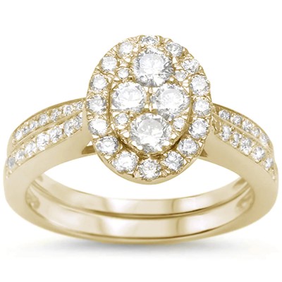 1.05ct 10k Yellow Gold Diamond Engagement Wedding Ring Bridal Set Size 6.5