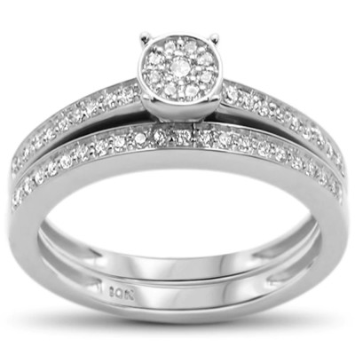 .27ct F SI 10kt White Gold Diamond Engagement Bridal Ring Set Size 6.5