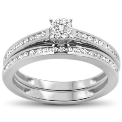 .32ct F SI 10k White Gold Diamond Enagement Bridal Ring Set