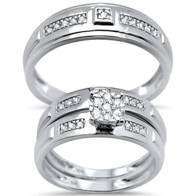 .26cts 10k White Gold Diamond Engagement Ring Wedding Band Trio Set