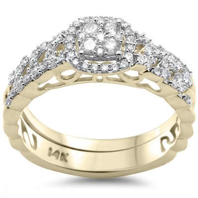 .47ct G SI 14K Yellow Gold Diamond 2pcs Engagement Ring Bridal Set Size 6.5