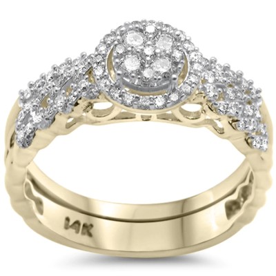 48ct G SI 14K Yellow Gold Diamond Cuban Link Design Engagement Ring Bridal Set Size 6.5