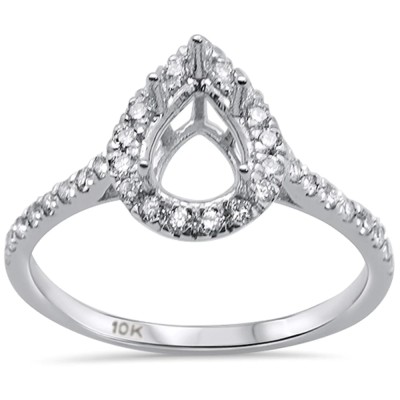 .34ct 10K White Gold Pear Teardrop Shape Diamond Semi Mount Ring Size 6.5