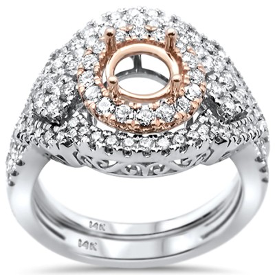 1.01ct 14k Two Tone Gold Diamond Semi Mount Bridal Engagement Ring Set