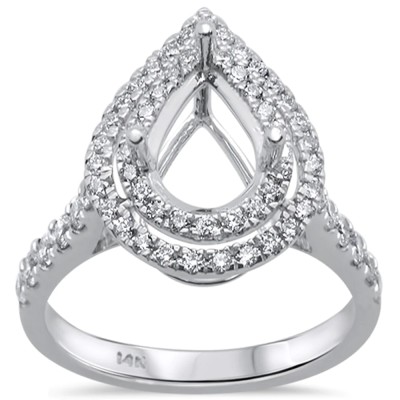 .80ct 14kt White Gold Diamond Double Halo Pear Semi-Mount Ring Size 6.5