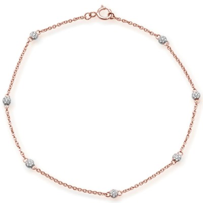 .09ct 14kt Rose Gold Diamond By Yard Station Bracelet 7" Long Adj
