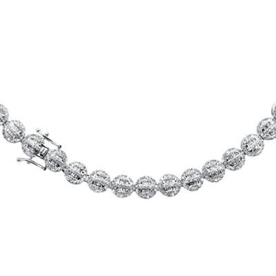 11.88ct G SI 14K White Gold Round & Baguette Diamond Tennis Necklace 24" Long