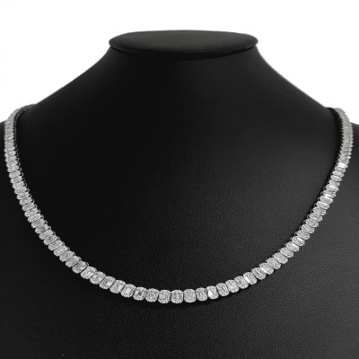 9.94ct G SI 14K White Gold Round & Baguette Diamond Tennis Necklace 22"