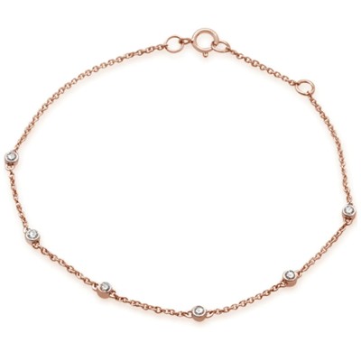 .14ct 14K Rose Gold Diamond By The Yard Station Bracelet 7"