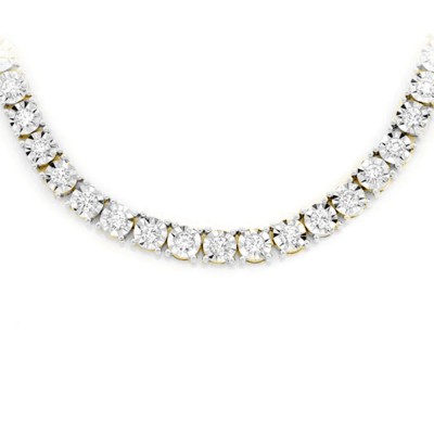4.99ct G SI 14K Yellow Gold Tennis Miracle Illusion Necklace 22"