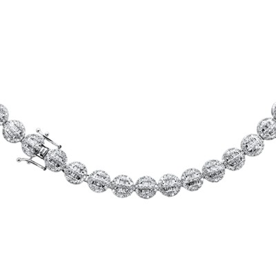 12.04ct G SI 14K White Gold Round & Baguette Diamond Tennis Necklace 22" Long