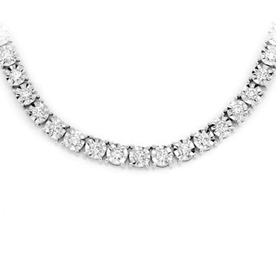 7.00ct G SI 14K White Gold Diamond Miracle Illusion Tennis Necklace 22" Long