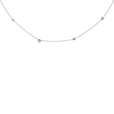 .06ct G SI 14K White Gold Diamond Illusion Setting Diamond By The Yard Pendant Necklace 18"