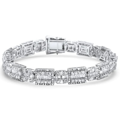 11.0ct G SI 14K White Gold Round & Baguette Diamond Tennis Bracelet