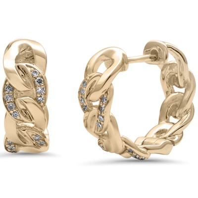 .16ct G SI 14K Yellow Gold Diamond Cuban Hoop Earrings