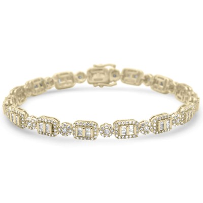 4.75ct G SI 14K Yellow Gold Diamond Round & Baguette Iced Out Tennis Bracelet 8" Long