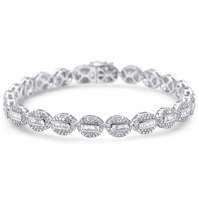 4.25ct G SI 14K White Gold Diamond Oval Shaped Round & Baguette Tennis Bracelet