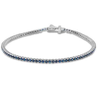 1.40ct G SI 14K White Gold Natural Blue Sapphire Tennis Bracelet 7"