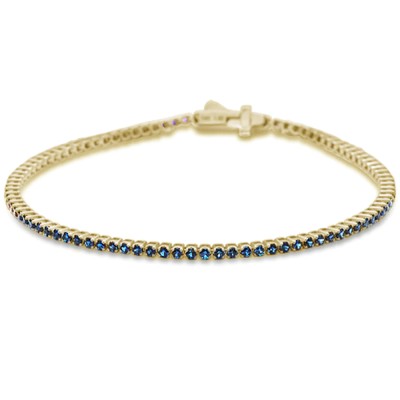 1.40ct 14K Yellow Gold Natural Blue Sapphire Tennis Bracelet 7"