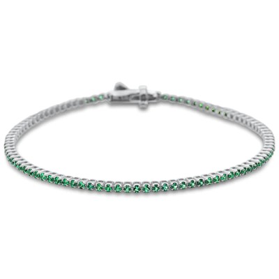 1.21ct 14K White Gold Natural Emerald Tennis Bracelet 7"