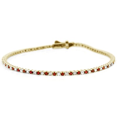 2.23ct G SI 14K Yellow Gold Ruby Gemstone & Diamond Tennis Bracelet 7" Long